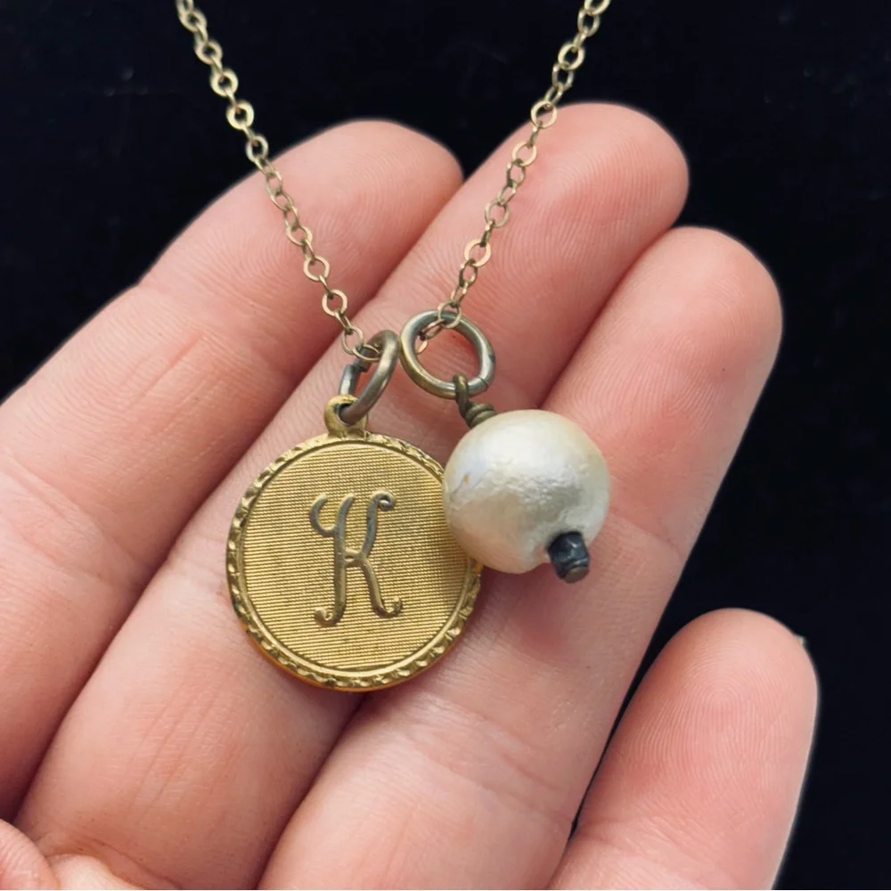 Elegant Gold Necklace with Initial and Pearl